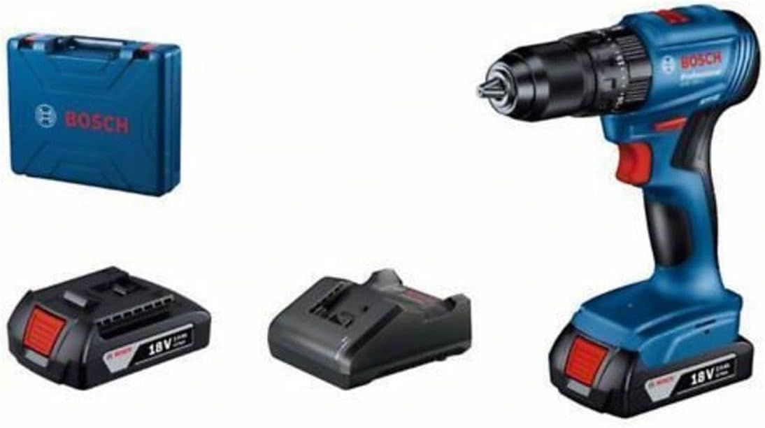 Bosch Professional GSB 185-LI Akülü Darbeli Delme Vidalama Makinesi 2 x 2,0 Ah Çift akülü Akü, Şarj Cihazı, Yumuşak/Sert Tork: 21/50 Nm; Plastik Çanta)