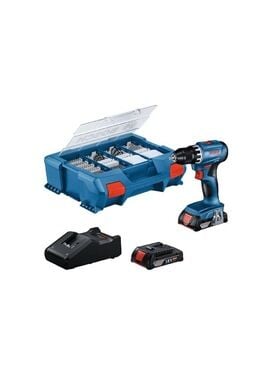 Bosch GSR 18V-45 Çift Akülü 2.0 Ah Vidalama + 63 Parça Aksesuar Seti