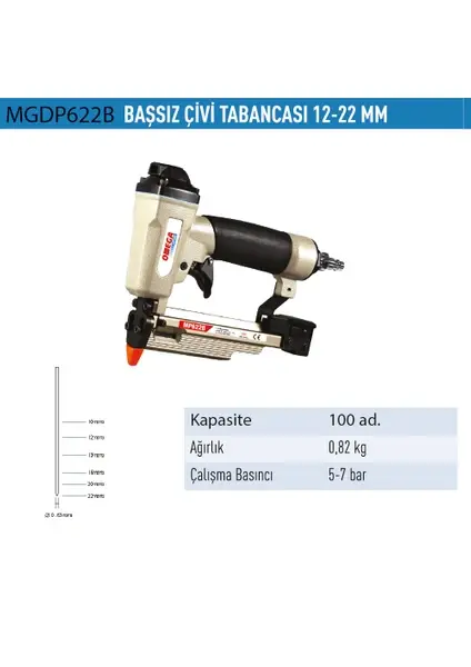 Omega MGDP622B Başsız Çivi Tabancası 12-22MM
