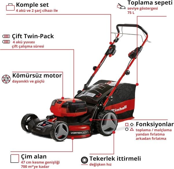 Einhell GE-CM 36/47 HW Li 4.0Ah Çift Akülü Çim Biçme Makinesi – 3413160