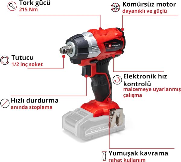 Einhell TP-CW 18Li BL Brushless - Solo, Kömürsüz Akülü Darbeli Somun Sıkma