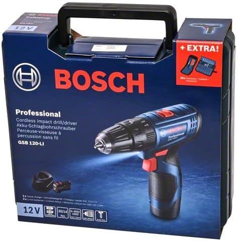 Bosch Professional GSB 120-LI Akülü Darbeli Delme Vidalama Makinesi + 23 parça vidalama seti (12 Volt, 2 x 2,0 Ah Akü, Şarj Cihazı, Plastik Çanta)