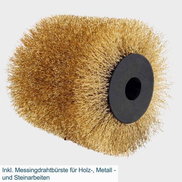 Scheppach MRS1300 yumuşak başlatmalı ve 1300 W gücünde saten makinesi, pirinç, zımpara şeridi ve naylon fırça dahil, 100 mm fırça genişliği, 120 mm çapında, değişken devir sayısı, sistemi için