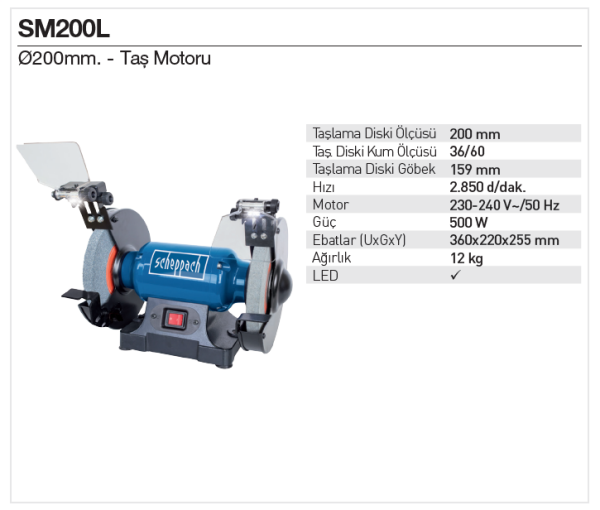 Scheppach SM200L Zımpara Taş Motoru 500W - 5903109901