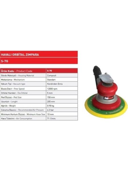 Sappower S-7G Eksantrik Havalı Zımpara Makinesi
