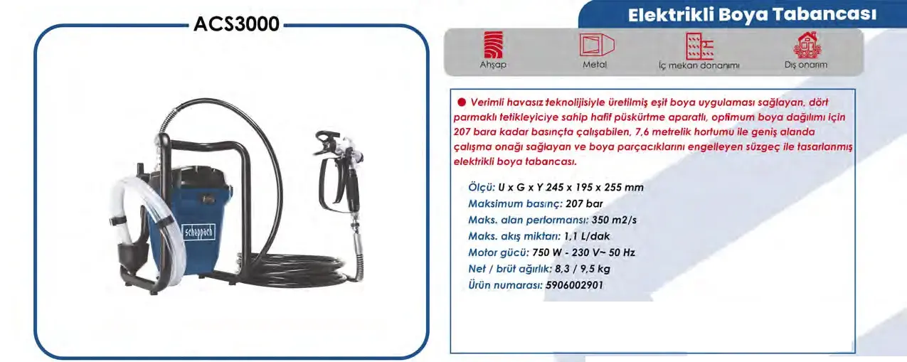 Scheppach ACS3000 750W Elektrikli Boya Tabancası