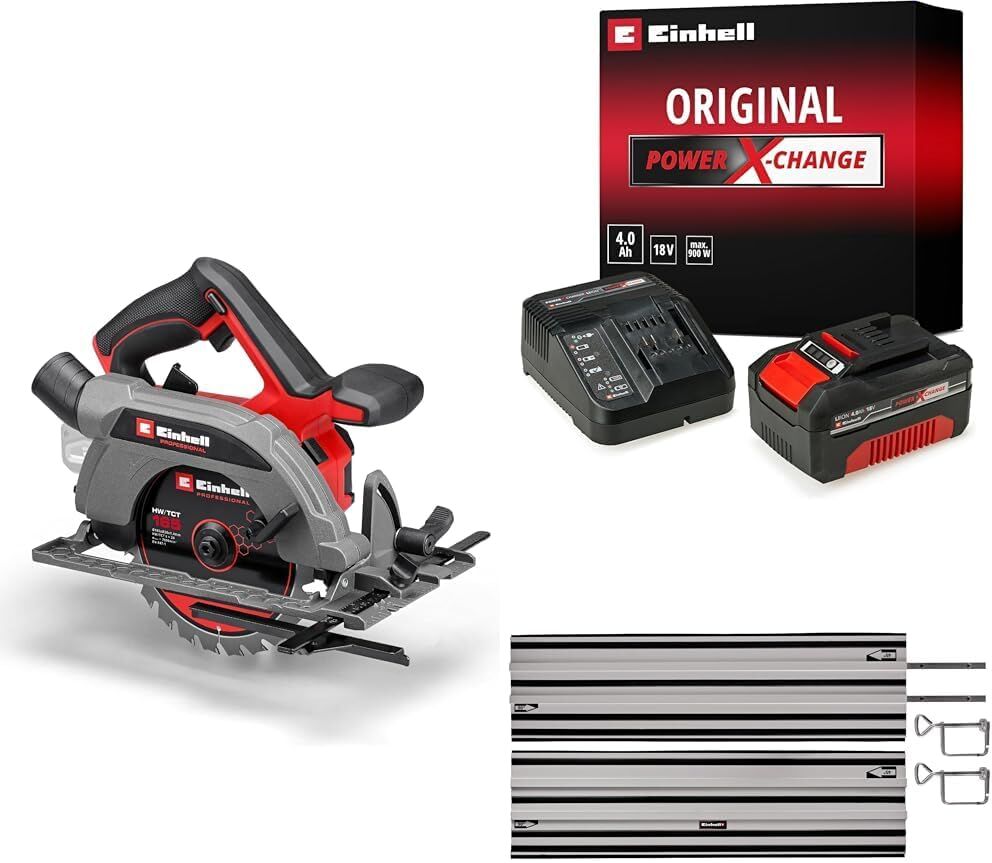 Einhell TP-CS 18/165 Li BL -  Akülü Daire Testere + 18V 4,0 Ah PXC Starter Kit, Akü ve Şarj Cihazı + Alüminyum Daire Testere Rayı 2x1000 mm