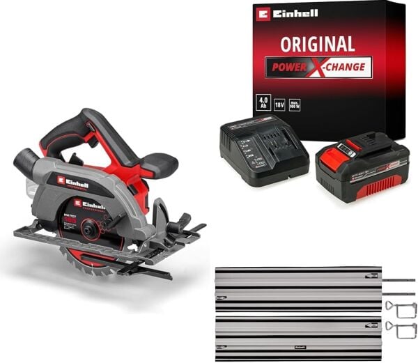 Einhell TP-CS 18/165 Li BL - Solo Akülü Daire Testere + 18V 4,0 Ah PXC Starter Kit, Akü ve Şarj Cihazı + Alüminyum Daire Testere Rayı 2x1000 mm