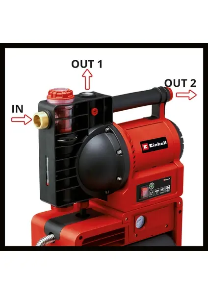 Einhell Hidrofor GE-WW 1145 ECO (1100 W, maks. 4500 L/saat debi, 20 L tank, kir/emiş göstergesi, don koruması, termal koruma anahtarı, çek valfli ön filtre, ikinci basınç çıkışı) - 4173540