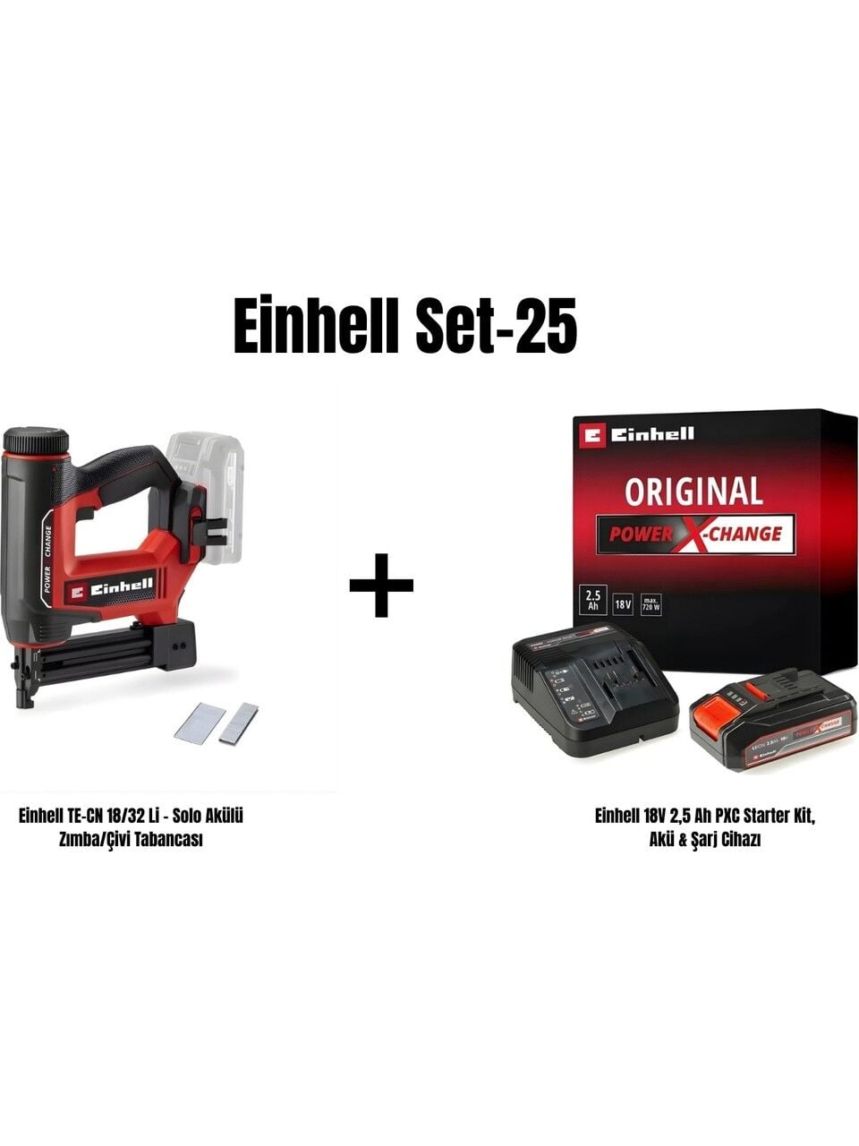Einhell Set-25 Te-Cn 18/32 Li - Akülü Zımba/çivi Tabancası+Einhell 18V 2,5 Ah Pxc Starter Kit, Akü & Şarj Cihazı)