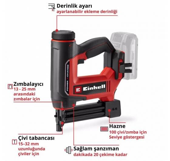 Einhell Te-Cn 18/32 Li Akülü Zımba/Çivi Çakma Makinesi 2x4.0 Ah Akülü