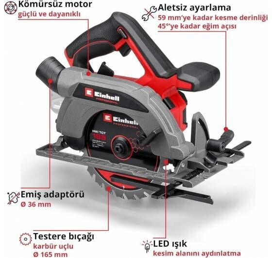 Einhell TP-CS 18/165 Li BL Akülü Kömürsüz Daire Testere 2x4,0Ah +Kılavuz Ray Seti Dahil