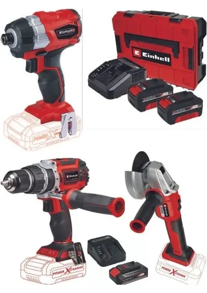 Einhell Tp-Cd 18/60 Li-I Bl Matkap Axxio 18/115 Q Avuç Taşlama Te-Ci 18 Bl Vidalama 2X4.0+2.5AH Kömürsüz Profesyonel Akülü Set