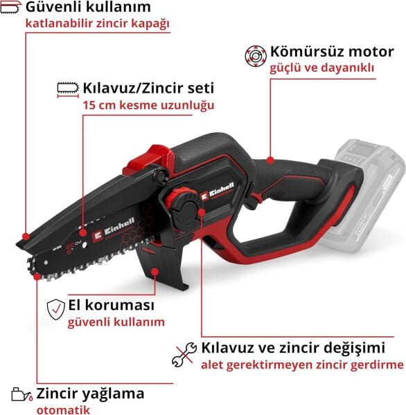 Einhell GP-PS 18/20 Li BL - Solo Akülü Dal Budama Testeresi (Kömürsüz)