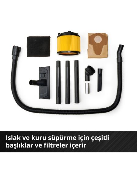 Einhell Akülü Islak/Kuru Süpürge TC-VC 18/20 Li S-Solo Power X-Change (18V, 20 L paslanmaz çelik hazne, üfleme bağlantısı, başlıklar