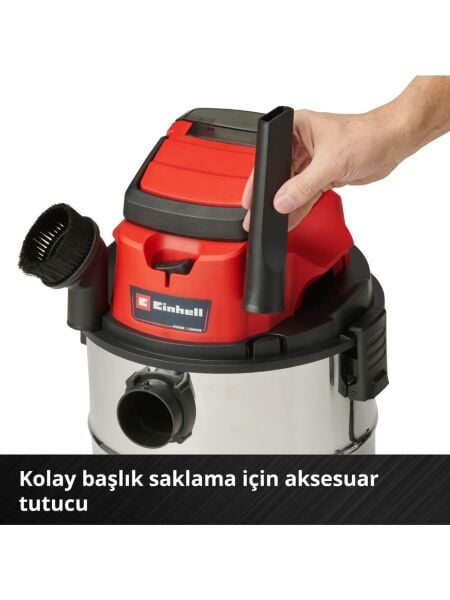 Einhell Akülü Islak/Kuru Süpürge TC-VC 18/20 Li S-Solo Power X-Change (18V, 20 L paslanmaz çelik hazne, üfleme bağlantısı, başlıklar