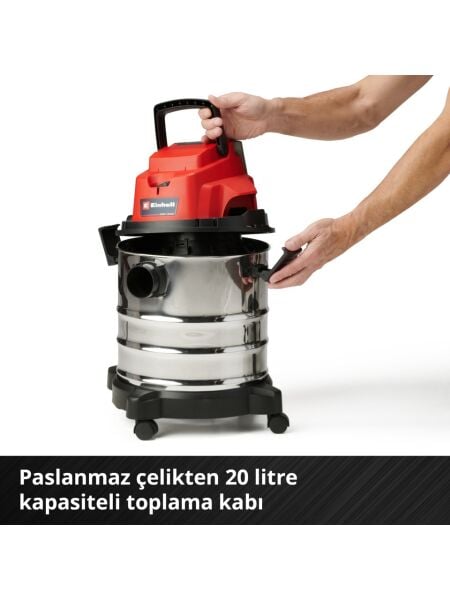 Einhell Akülü Islak/Kuru Süpürge TC-VC 18/20 Li S-Solo Power X-Change (18V, 20 L paslanmaz çelik hazne, üfleme bağlantısı, başlıklar
