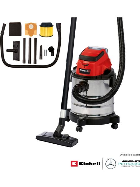 Einhell Akülü Islak/Kuru Süpürge TC-VC 18/20 Li S-Solo Power X-Change (18V, 20 L paslanmaz çelik hazne, üfleme bağlantısı, başlıklar
