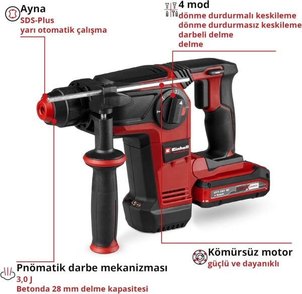 Einhell TP-HD 18/28 Li BL +4 (1x3,0 Ah+), Akülü Kırıcı Delici - 4514274
