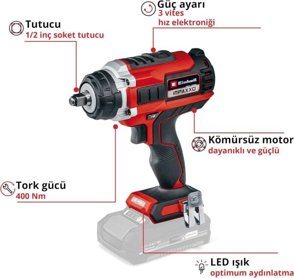 Einhell Professional Akülü Darbeli Somun Sıkma IMPAXXO 18/450 Power X-Change (Li-Ion, 18 V, 400 Nm, 3 Vitesli Şanzıman, Kömürsüz Motor, Akü ve Şarj Cihazı Dahil Değildir) - 4510070