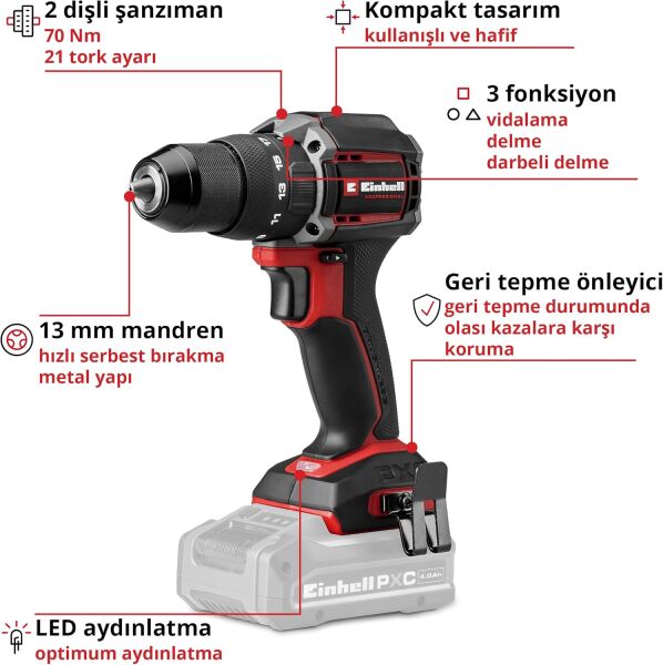Einhell Profesyonel TP-CD 18/70-C Li-i BL - Solo Akülü Darbeli Vidalama -4514340