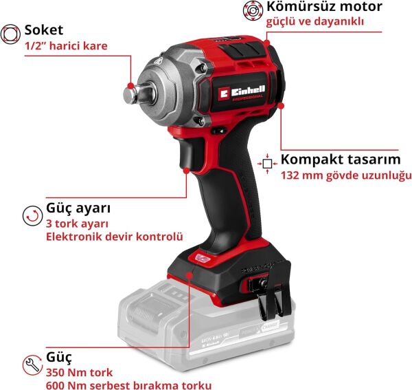 Einhell TP-CW 18/350-C Li BL - Solo Kömürsüz Akülü Darbeli Somun Sıkma - 4510055
