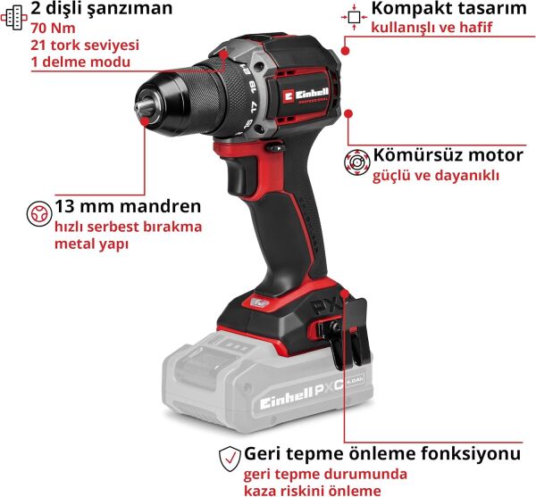 Einhell Profesyonel TP-CD 18/70-C Li BL – Solo Akülü Vidalama-4514335