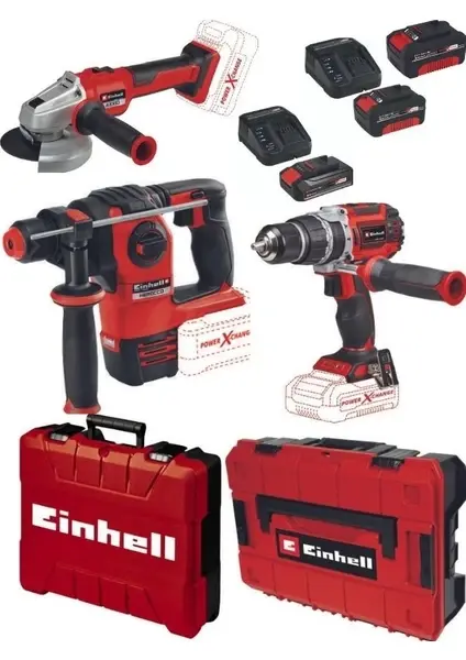 Einhell Tp-Cd 18/60 Li-I Bl Matkap Herocco 18V Kırıcı Axxio 18/115 Q Avuç Taşlama 2X4.0+2.5AH Kömürsüz Profesyonel Akülü Set