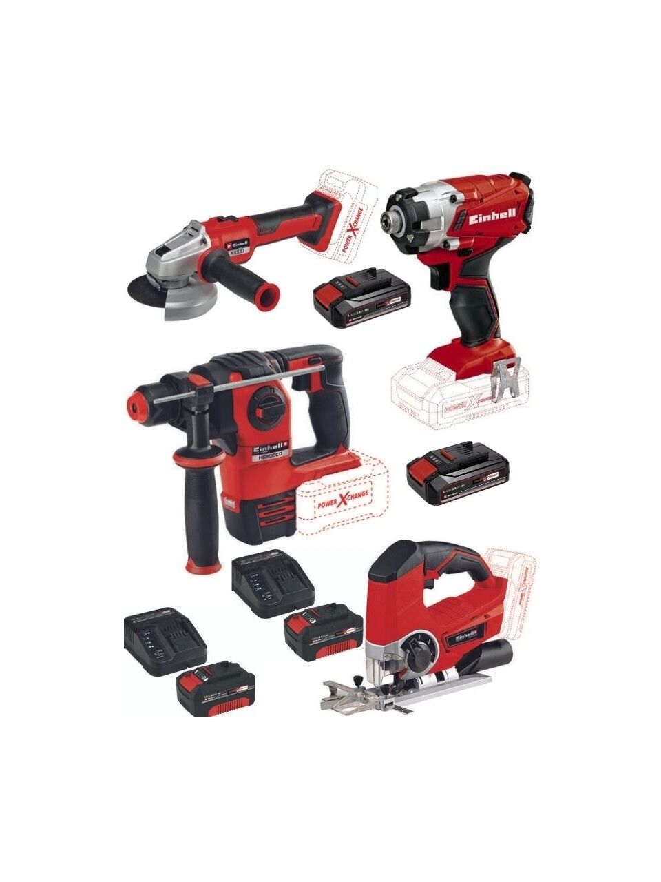 Einhell Te-Cı 18/1 Vidalama Herocco 18 V Kırıcı Axxio 18/115 Q Taşlama Te-Js 18/80 Dekupaj 2X4.0+2X2.5AH Akülü Set