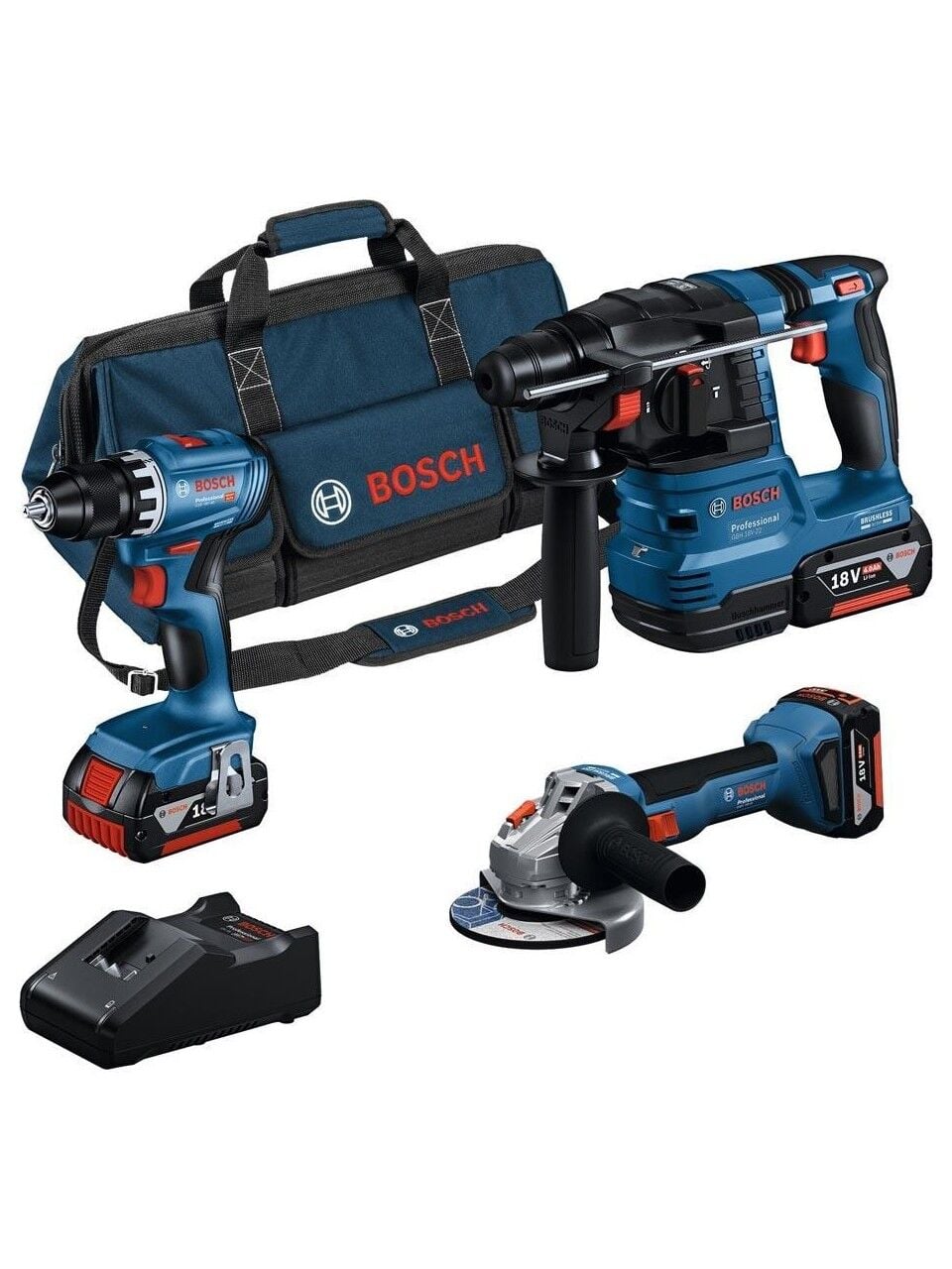 Bosch Professional Gsr 18V-45 + Gws 18V-8 + Gbh 18V-22 3X18V 4.0AH Akülü Kombo Kit - 0615A5007L