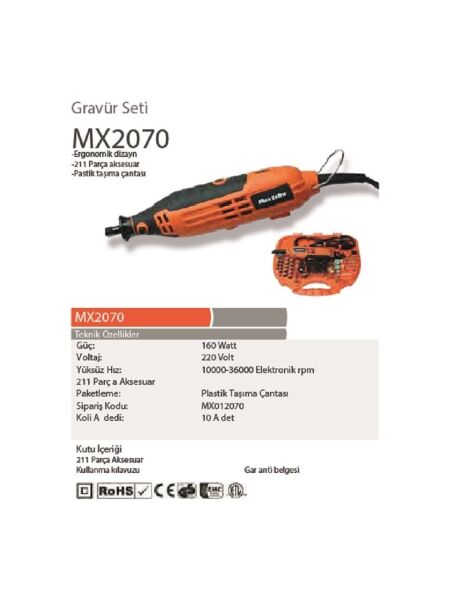 MaxExtra MX2070 Mini Taşlama Gravür Seti 211 Parça