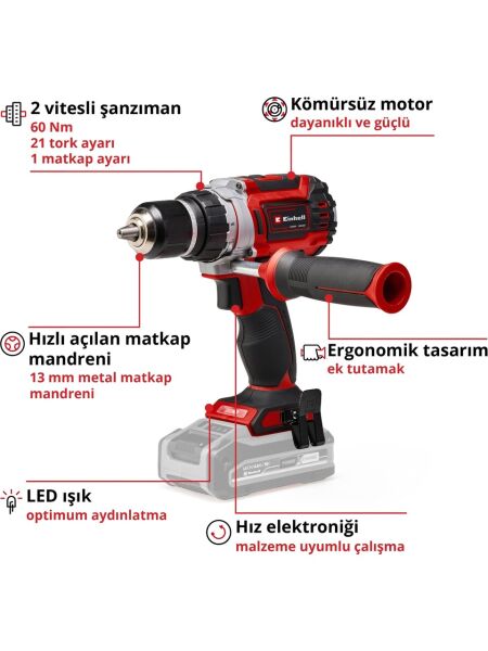Einhell Tp-Cd 18/60 Li Bl Akülü Vidalama Seti (2,5 Ah Akü ve Şarj Cihazı, 32 Parça Uç Seti ve Çanta Dahildir)