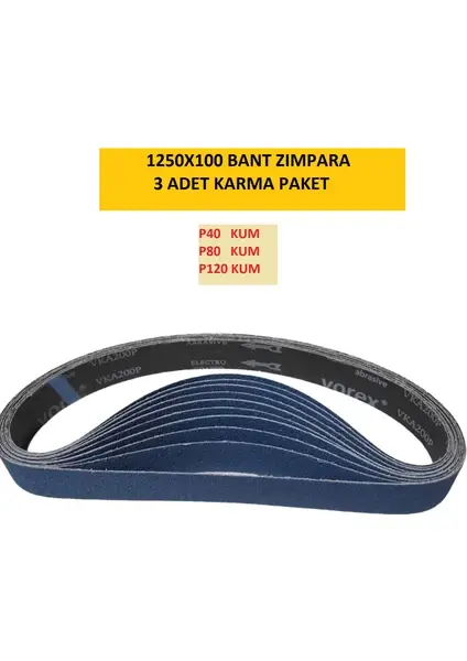 Bant Zımpara 1250X100 Zirkonyum 3 Lü Karma Paket ( P40 - P80 - P120 Kum )