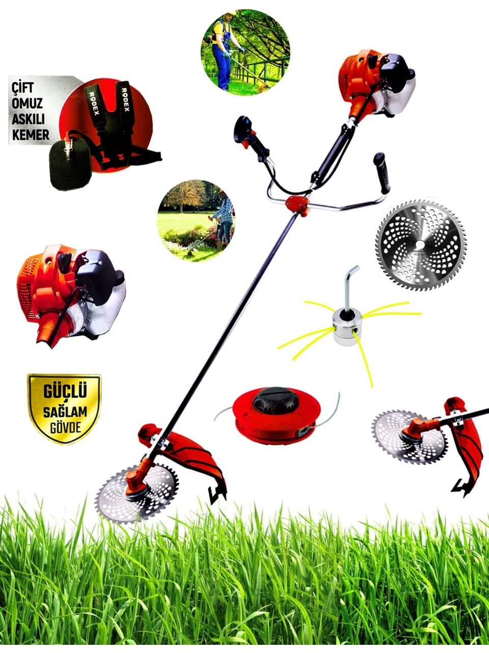 Rodex RDX9635 Benzinli Yan Tırpan Çim Ot Biçme Kesme 52CC/1.9 Hp