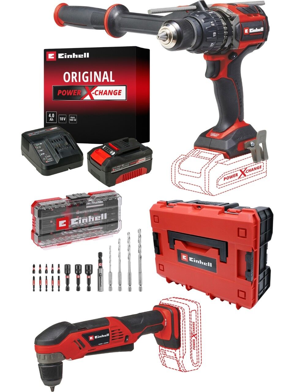 Einhell Profesyonel Tp-Cd 18/120 Li-I Bl Akülü Darbeli Vidalama & Te-Ad 18 Li Dik Açılı Vidalama Seti (4,0 Ah Starter Kit, 18 Parça S-Case U