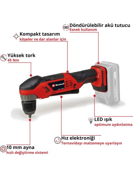 Einhell Profesyonel Tp-Cd 18/120 Li-I Bl Akülü Darbeli Vidalama & Te-Ad 18 Li Dik Açılı Vidalama Seti (4,0 Ah Starter Kit, 18 Parça S-Case U