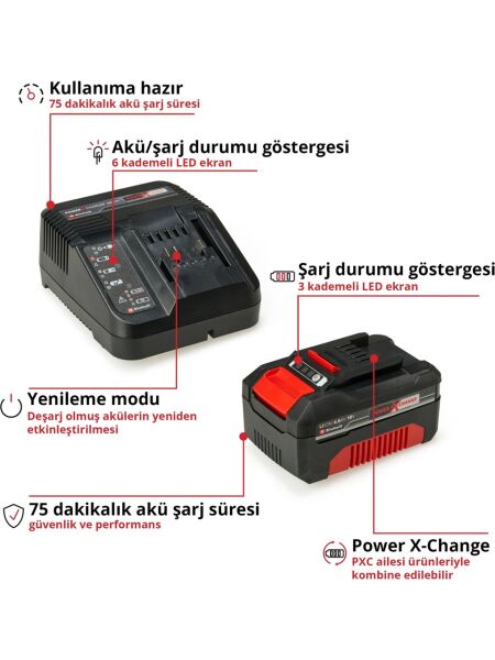 Einhell Profesyonel Tp-Cd 18/120 Li-I Bl Akülü Darbeli Vidalama & Te-Ad 18 Li Dik Açılı Vidalama Seti (4,0 Ah Starter Kit, 18 Parça S-Case U