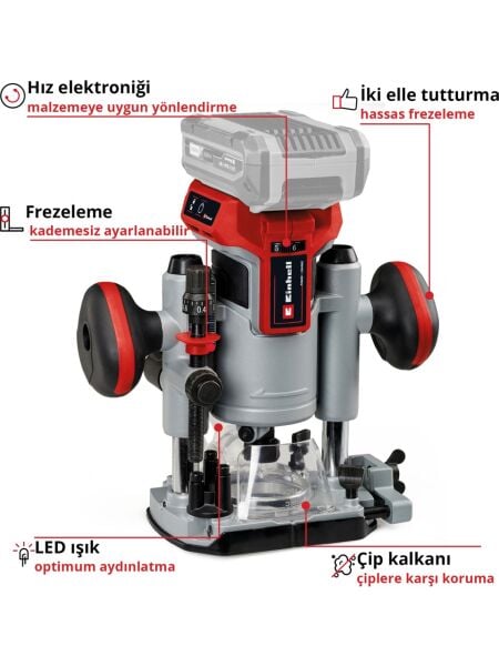 Einhell Professional Akülü Dik & Kenar Freze Seti TP-RO 18 Set Li BL-Solo Power X-Change (18 V, Kömürsüz, Hassas Freze Derinliği Ayarı