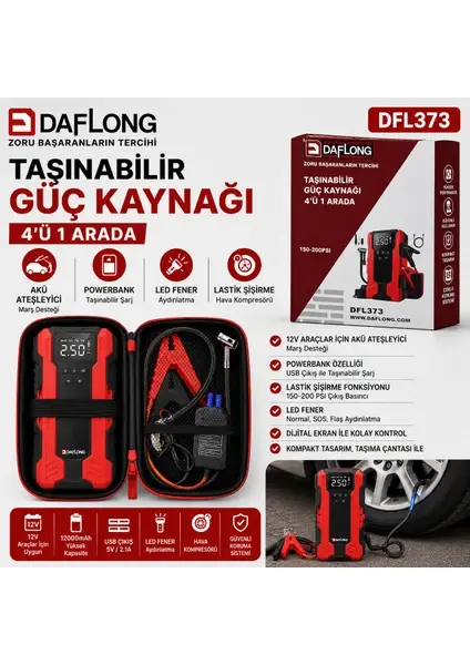 DAFLONG DAFLONG DFL373 TAŞINABİLİR GÜÇ KAYNAĞI JUMP STARTER 150-200PSI