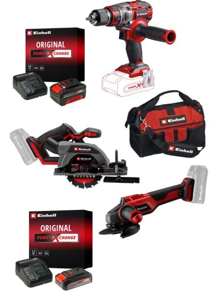 Einhell TP-CD 18/80 Li BL + TP-CS 18/136-C Li BL + AXXIO 18/115 Akülü Vidalama + Daire Testere + Taşlama Seti ( 2,5 Ah Akü ve Şarj
