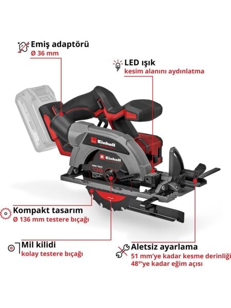 Einhell TP-CD 18/80 Li BL + TP-CS 18/136-C Li BL + AXXIO 18/115 Akülü Vidalama + Daire Testere + Taşlama Seti ( 2,5 Ah Akü ve Şarj