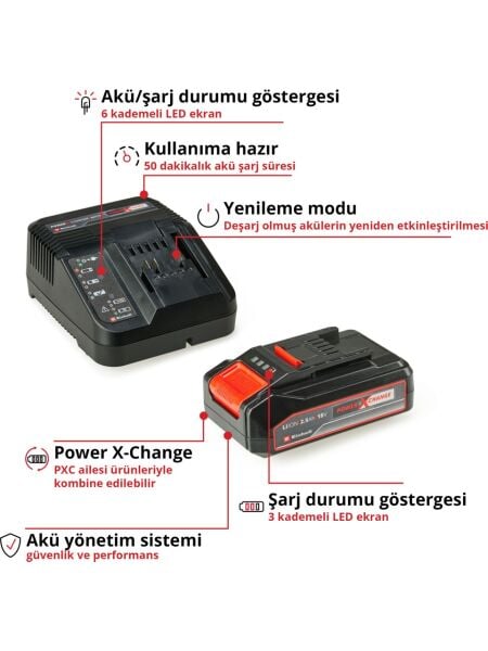 Einhell TP-CD 18/80 Li BL + TP-CS 18/136-C Li BL + AXXIO 18/115 Akülü Vidalama + Daire Testere + Taşlama Seti ( 2,5 Ah Akü ve Şarj