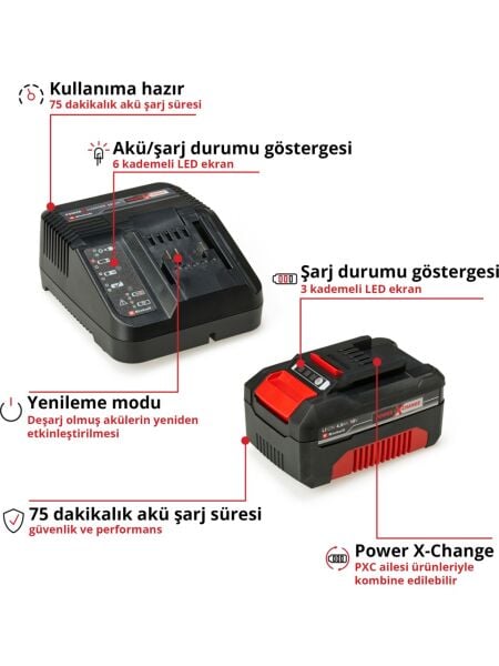 Einhell TP-CD 18/80 Li BL + TP-CS 18/136-C Li BL + AXXIO 18/115 Akülü Vidalama + Daire Testere + Taşlama Seti ( 2,5 Ah Akü ve Şarj