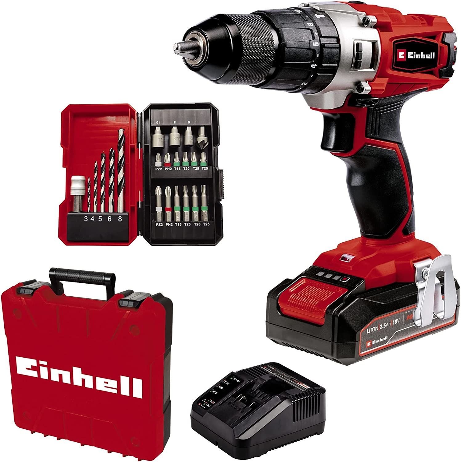 Einhell TE-CD 18/2 Li-i 18 V 2.5 Ah Akülü Darbeli Matkap Seti + 22 Parça Vidalama Set