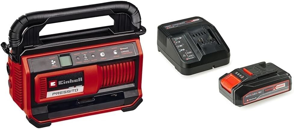 Einhell PRESSITO 18/25 -Akülü Kompresör ve Einhell 18V 2,5 Ah PXC Starter Kit (Başlangıç Seti)