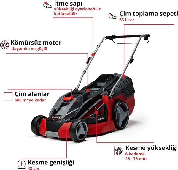 Einhell GE-EM 43 Li M Kit 2x4.0 Ah Akülü Çim Biçme Makinesi - 3413130