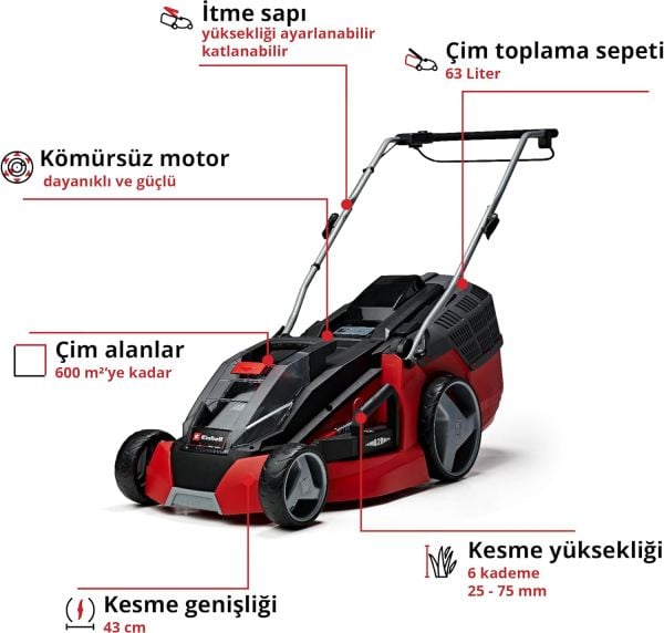 Einhell GE-EM 43 Li M Kit 2x4.0 Ah Akülü Çim Biçme Makinesi - 3413130