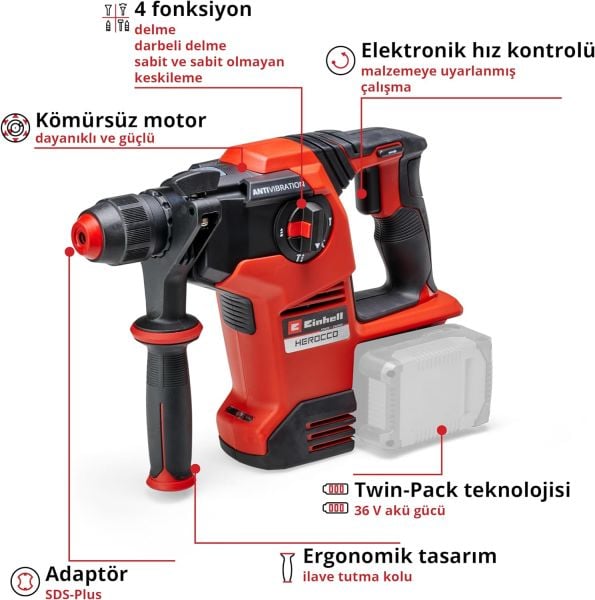 Einhell TP-HD 36/30 Li BL +4 - Solo, Akülü Kırıcı Delici - 4513983
