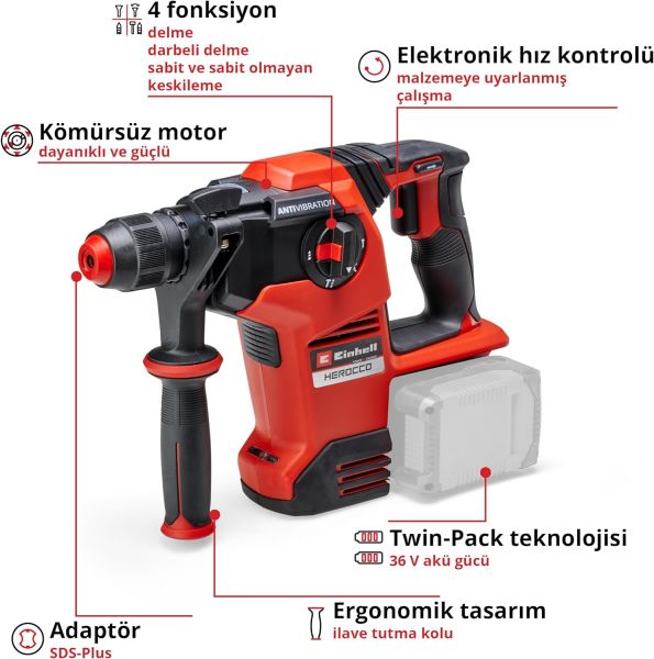 Einhell TP-HD 36/30 Li BL +4 - Solo, Akülü Kırıcı Delici - 4513983