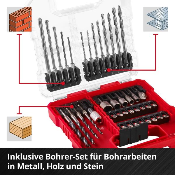 Orijinal Einhell L-CASE 40 parçalı uç ve matkap seti (25 mm uçlar, hızlı değiştirilebilir uç tutucu, lokma anahtar, havşa, metal, beton ve ahşap matkap uçları, saklama kutusu dahil) - 49109053
